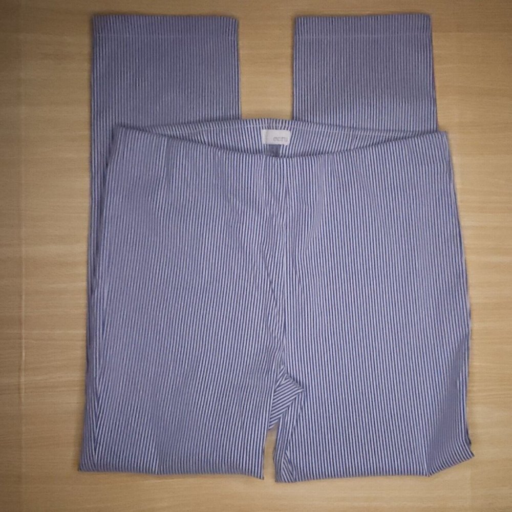 Ecru Womens Blue White Pinstripe Seersucker Ankle Pants 6